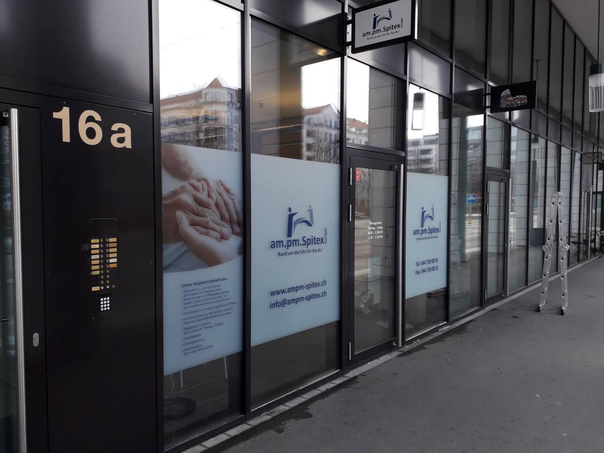 Fensterbeschriftung - am.pm.Spitex